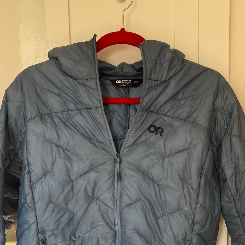 Outdoor Research Women's SuperStrand LT Hoodie Light Blue Puffer Jacket - Picture 4 of 7